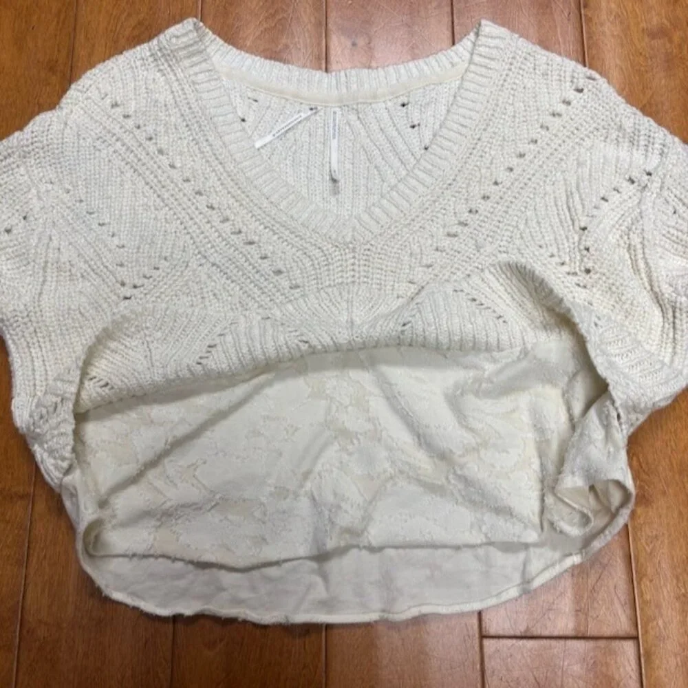 Anthropologie Womens Layered Open Knit Sweater Size LP Boho Oversize Cottagecore